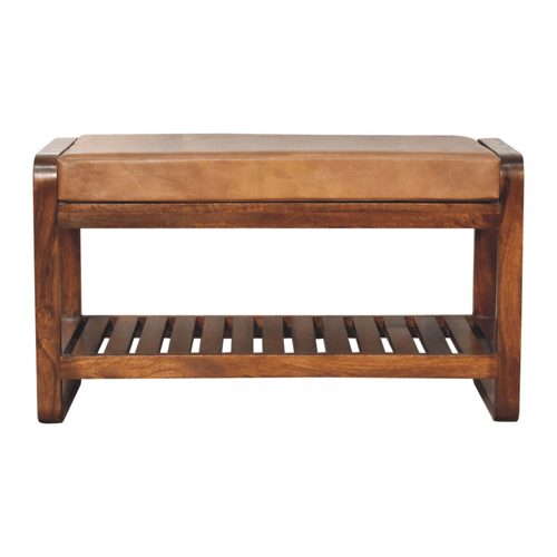 Sutton Buffalo Leather Small Slatted Hallway Bench