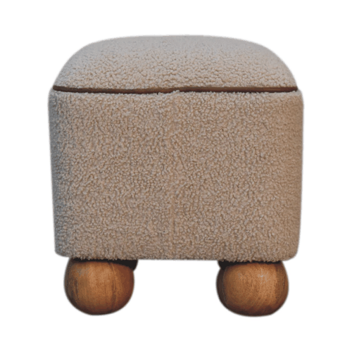 Bouclé Montauk Square Ottoman With Ball Feet