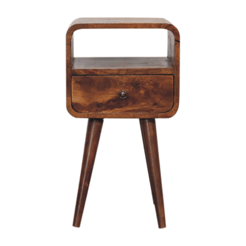 Small Chestnut Curved 1 Drawer Open Nightstand