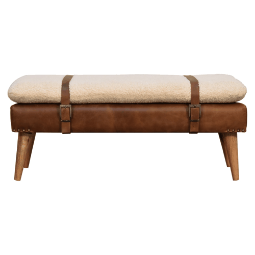 Bouclé Montauk Buffalo Hide Leather Bench