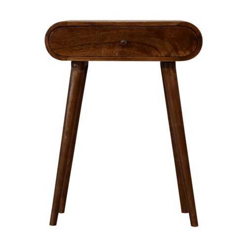 Small Chestnut Wood Rounded 1 Drawer Console