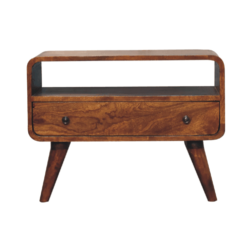 Small Chestnut Curved 1 Drawer TV Stand Unit