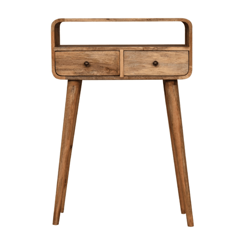 Small Oak Wood Curved 2 Drawer Console Table