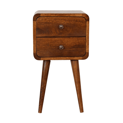 Small Chestnut Curved Double Drawer Nightstand