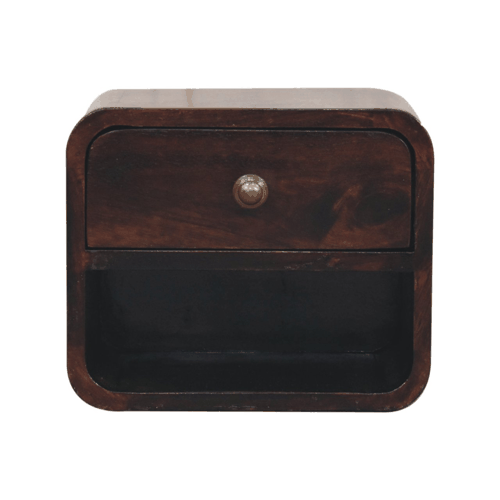 Small Walnut Wood Curved Floating Nightstand