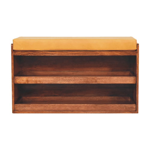 Sutton Buffalo Leather Honey Caramel Shoe Storage Bench