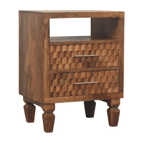 Santa Fe Carved Teak 2 Drawer Nightstand