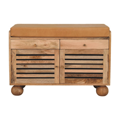 Sutton Buffalo Leather Shoe Bench 2 Drawers