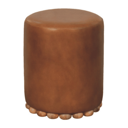 Austin Oak Round Brown Leather Footstool