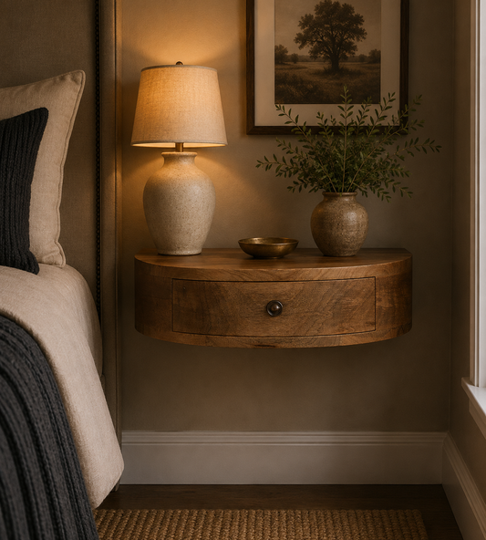 Small Oak-Tone 1 Drawer Floating Nightstand