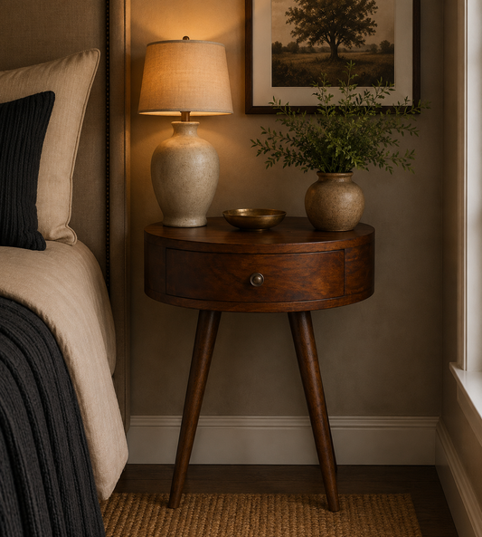 Nordic Chestnut Circular 1 Drawer Nightstand