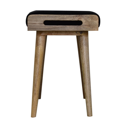 Black Velvet Tray Footstool with Oak Toned Legs