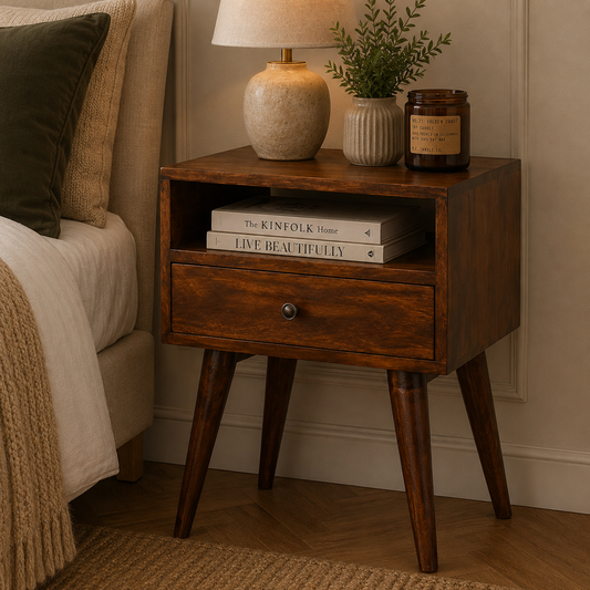 Small Chestnut 1 Drawer Modern Nightstand