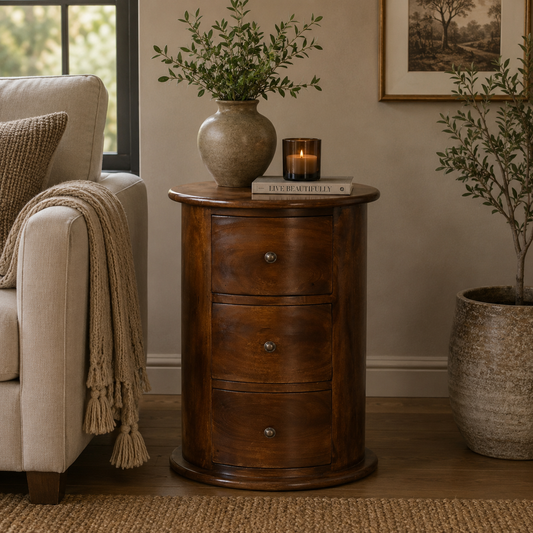 Chestnut Ridge Drum 3 Drawer End Table