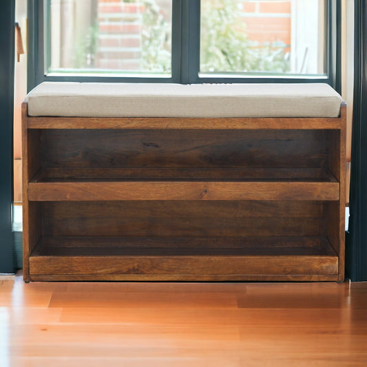 Nordic Linen Upholstered Timber Shoe Bench