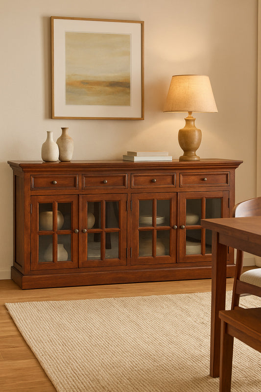 Kensington Glazed 4 Drawer Solid Sideboard