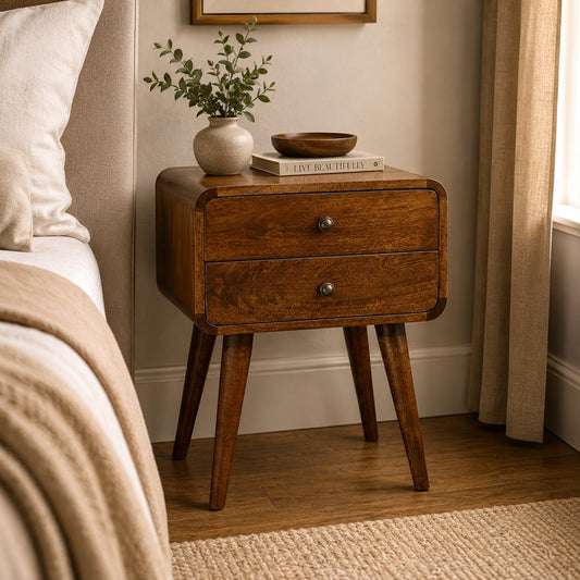 Big Sur Curved Chestnut 2 Drawer Nightstand