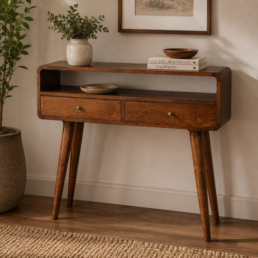 Nashville Curved Chestnut 2-Drawer Console