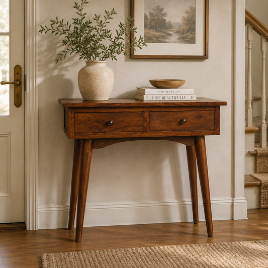 Small Chestnut Slim 2 Drawer Hallway Console