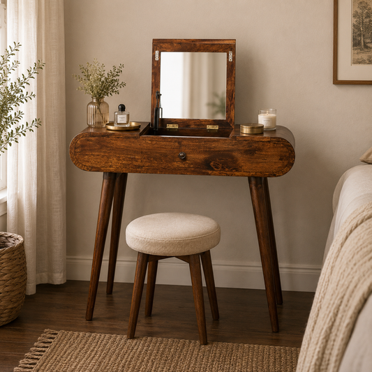 Small Chestnut Wood Flip Top Dressing Vanity