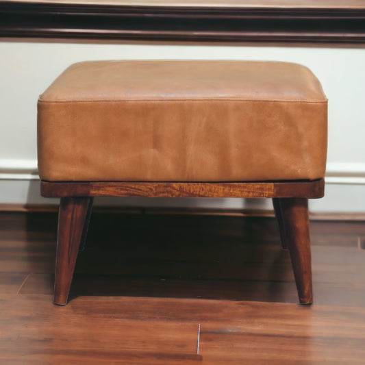 Sutton Buffalo Leather Tan Footstool
