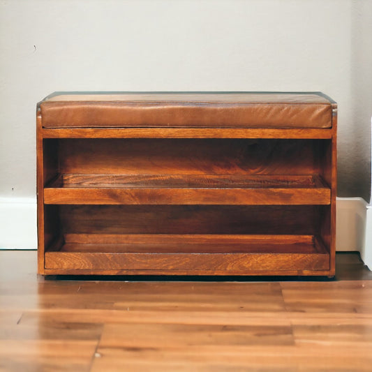 Sutton Buffalo Leather Chestnut Shoe Storage Bench