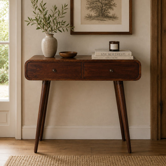 Nashville Chestnut 2-Drawer Curved Console Table