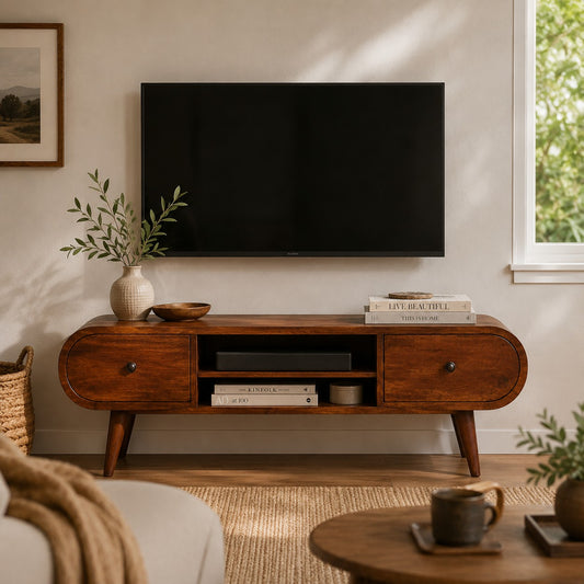 Chestnut Ridge Circular 2 Drawer TV Console