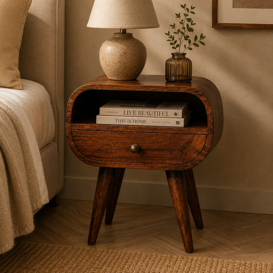 Carmel Circular 1 Drawer Wood Nightstand