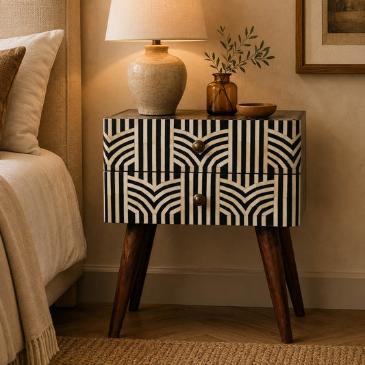 Marfa Honey Bone Inlay 2 Drawer Nightstand