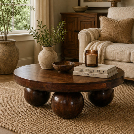 Orbison Walnut Round Ball Feet Coffee Table