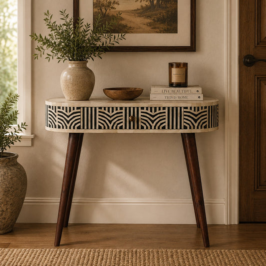 Marfa Honey Bone Inlay Narrow Console Table