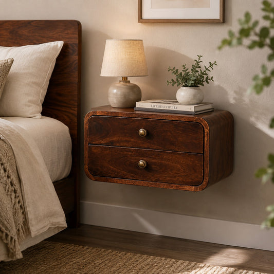 Big Sur Curved Walnut 2 Drawer Nightstand