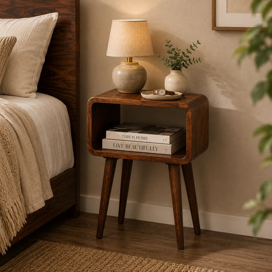 Small Honey Caramel Curved Open Nightstand