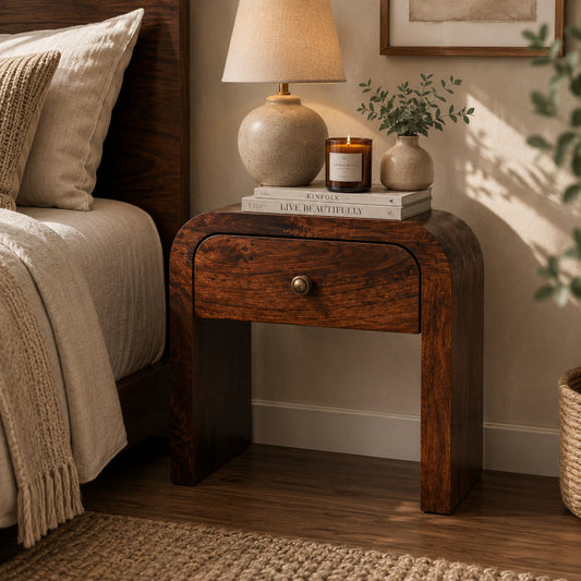 Berkshire Walnut Disc 1 Drawer Nightstand