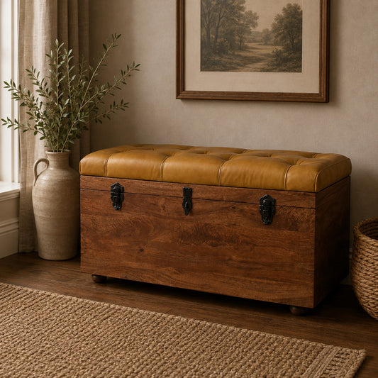 Sutton Buffalo Leather Honey Caramel Storage Trunk