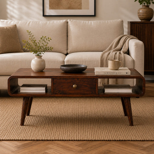 Nashville Curved Walnut 2-Drawer Coffee Table