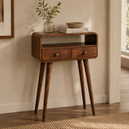 Small Honey Caramel Curved 2 Drawer Console