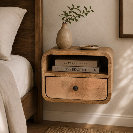 Extra Small Oak-ish Curved Wall Nightstand