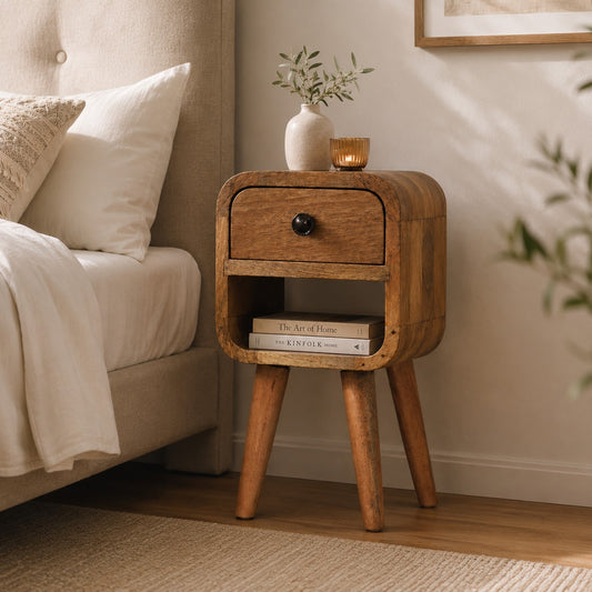 Extra Small Oak-ish Curved Lower Nightstand