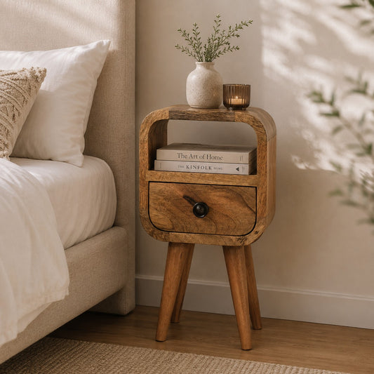 Extra Small Oak-ish Curved Nordic Nightstand