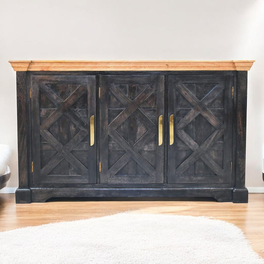 Empire Ash Black 3-Door Rustic Wood Sideboard