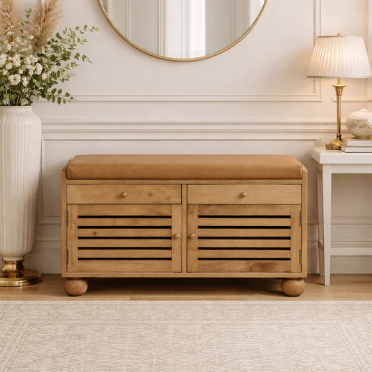 Sutton Buffalo Leather Shoe Bench 2 Drawers