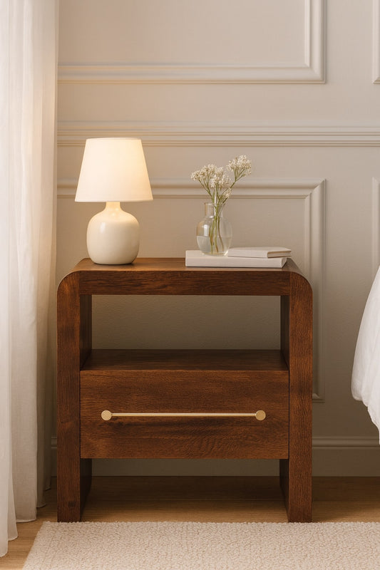 Melrose Smoked Oak 1 Drawer Open Nightstand
