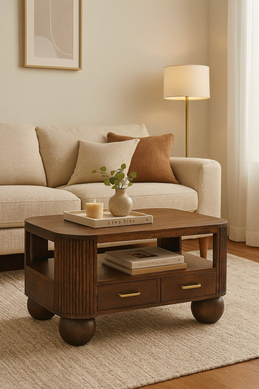 Highland Walnut 4-Drawer Sphere Table