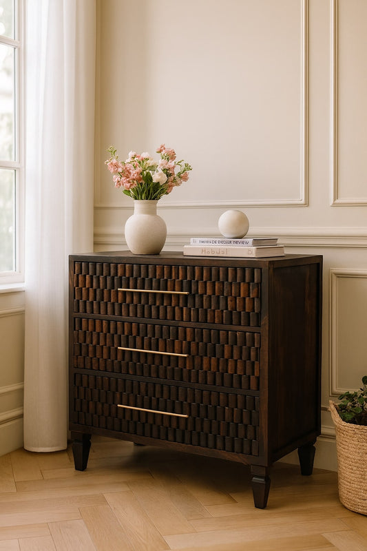 Santa Fe Carved Mocha Wood Chest of Drawers