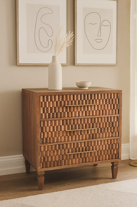 Santa Fe Carved Teak Wood Chest of Drawers