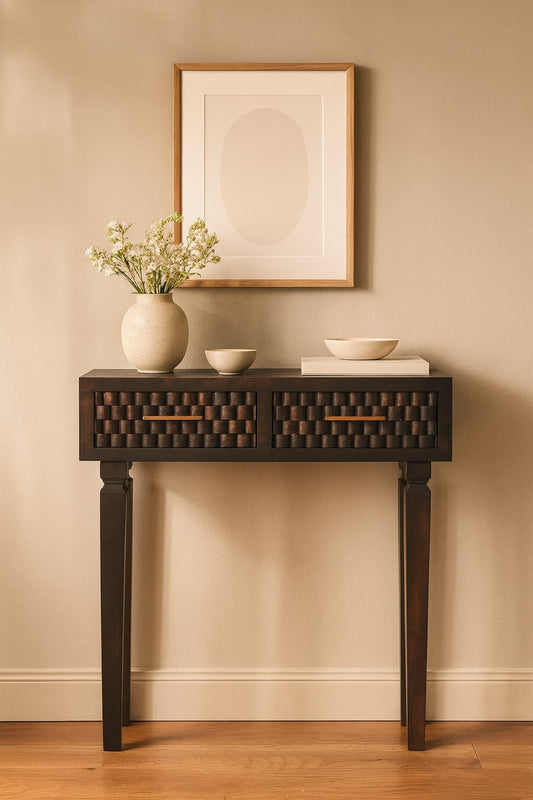Santa Fe Carved Mocha Slim Console Table