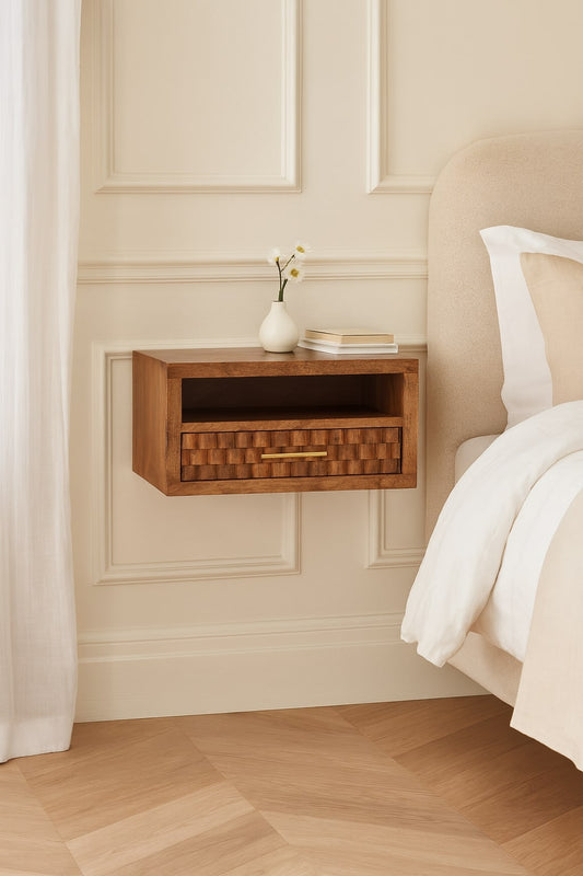 Santa Fe Carved Teak 1 Drawer Nightstand