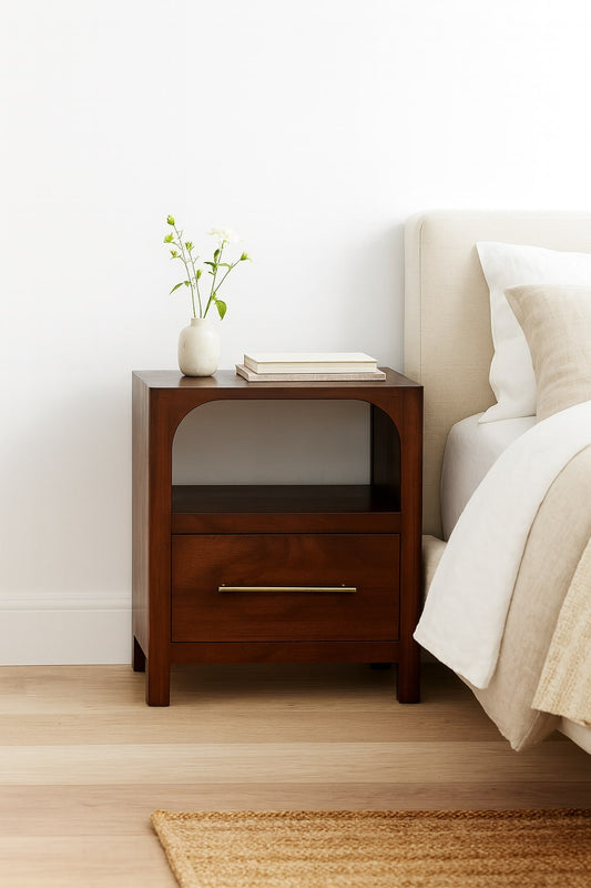 Arched Winewood Oak Toned 1 Drawer Nightstand
